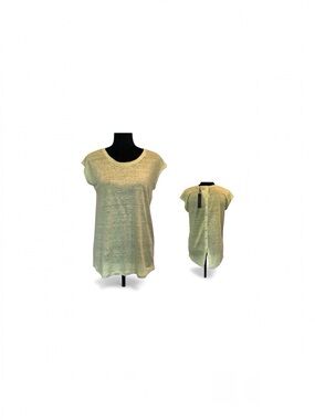 Tahari NWT 100% linen shortsleeve pullover casual yellow t shirt top size small